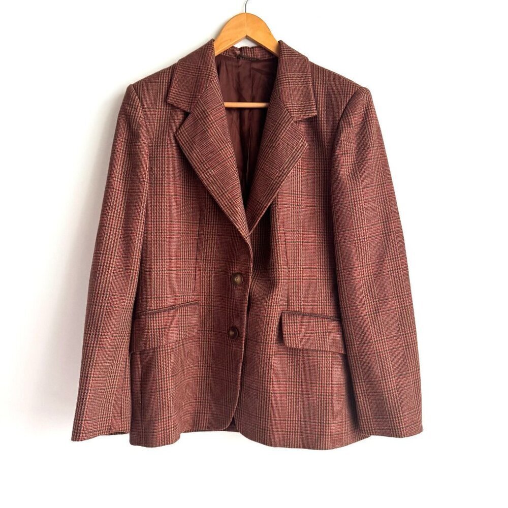 Vintage Made in Italy Plaid Houndstooth Boxy Blazer M